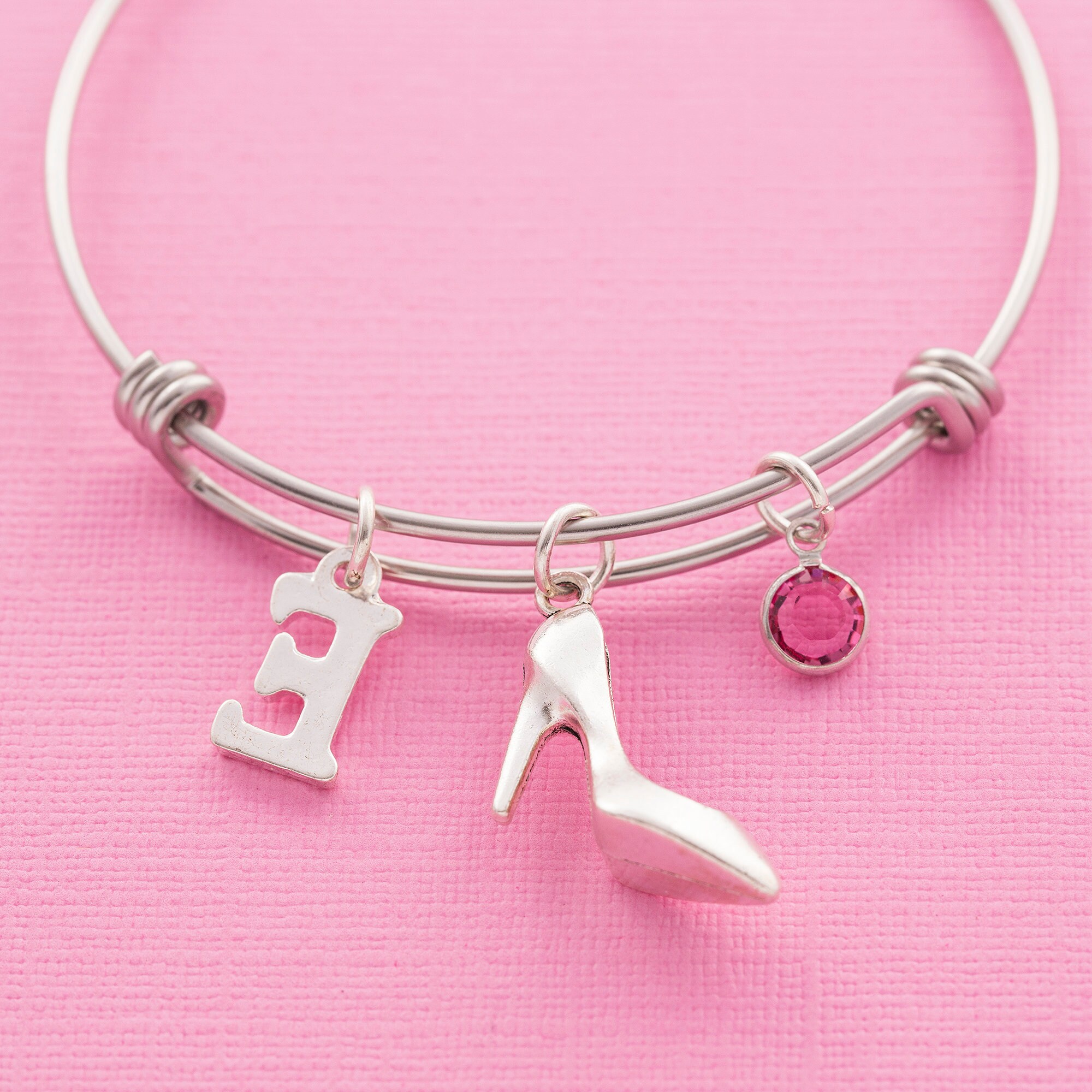 Personalised Shoe Charm Bracelet Steel Bangle Birthstone Etsy UK