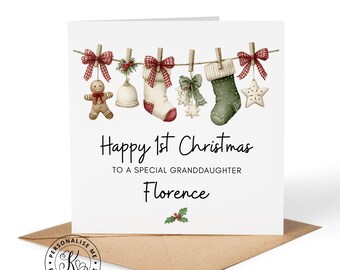 Tarjeta de Navidad personalizada para niñas, cualquier parentesco, nombre, hija, nieta, sobrina, tarjeta de Navidad, Feliz Navidad niños