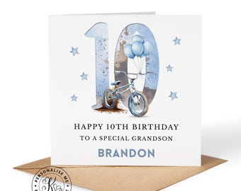 Tarjeta de bicicleta personalizada para niños y niñas, cualquier nombre, parentesco, edades de 1 a 16 años, hijo, nieto, sobrino, hermano, tarjeta azul para adolescentes.