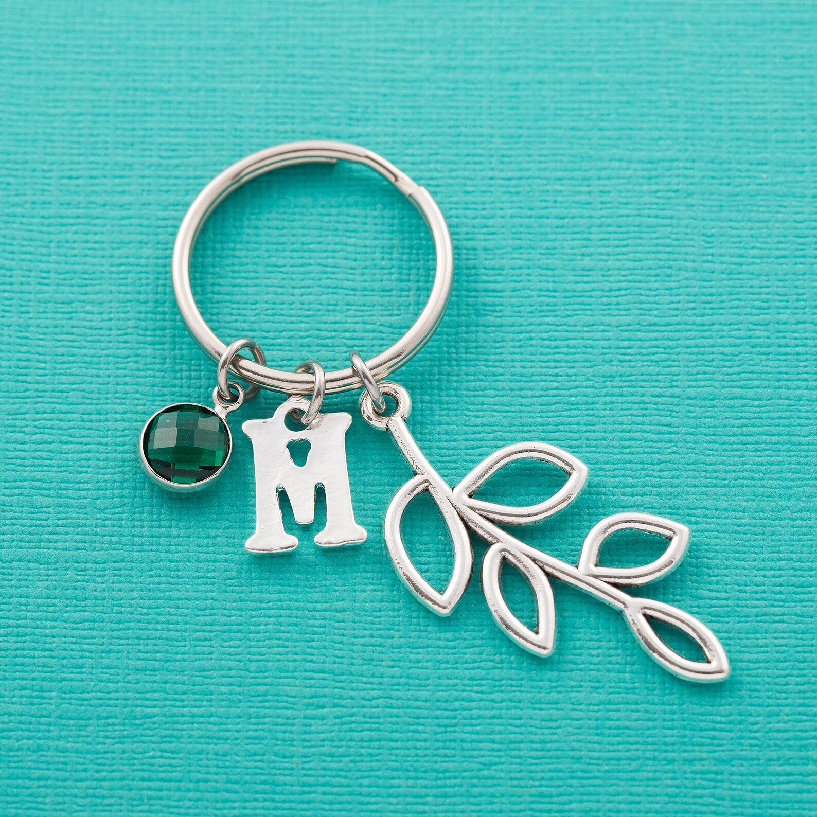 Personalised Olive Branch Keyring Custom Keychain Birthstone Etsy UK