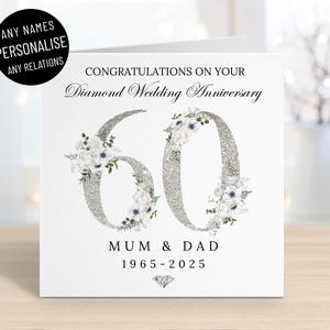 Personalisierte Diamant 60. Hochzeitsjubiläumskarte, 60 Jahre verheiratet, alle Namensbeziehungen, Mama und Papa, Großeltern, Freunde, Grußkarte