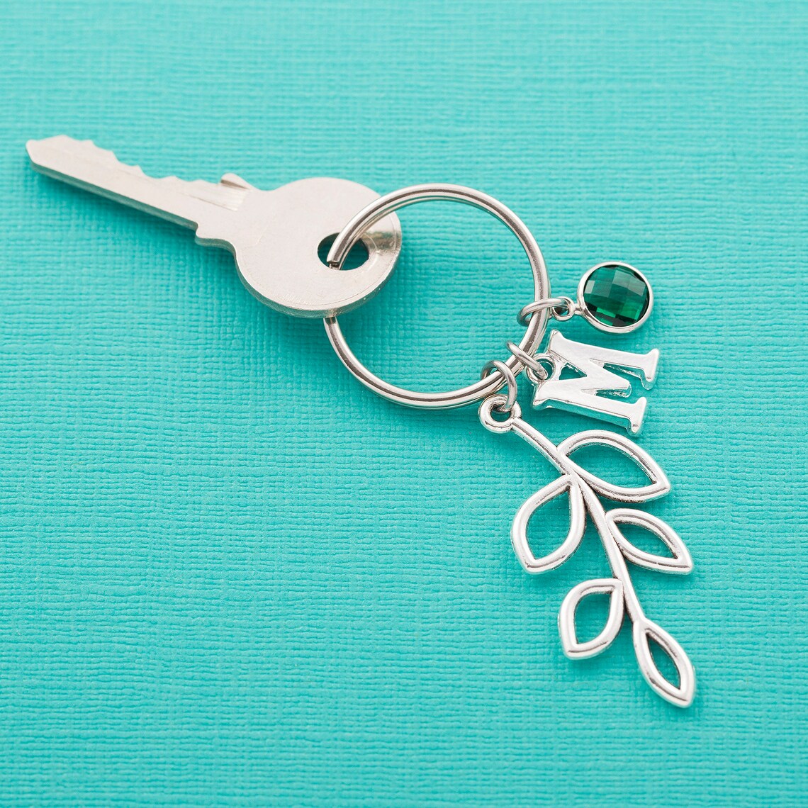 Personalised Olive Branch Keyring Custom Keychain Birthstone Etsy UK