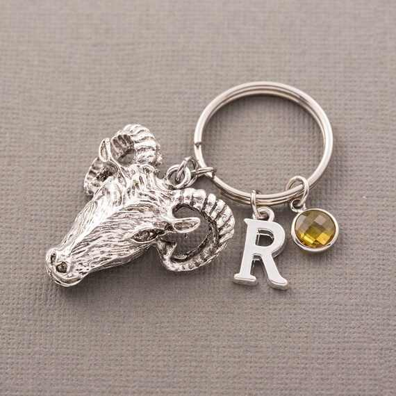 Personalised ram head keyring ram keychain initial charm Etsy
