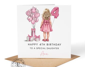 Tarjeta de cumpleaños personalizada para niñas de cualquier edad: 3º, 4º, 5º, 6º, 7º, cualquier nombre, parentesco, hija, nieta, sobrina, hermana.