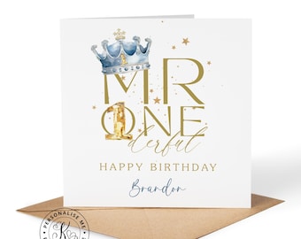 Tarjeta de cumpleaños personalizada "Sr. Maravilloso" para bebés varones de cualquier nombre, hijo, nieto, sobrino, niño especial de 1 año.