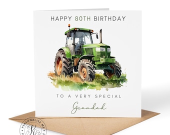 Tarjeta de cumpleaños personalizada con diseño de tractor verde para hombres agricultores de cualquier edad: 60, 70, 80 años, padre, abuelo, tío, hermano.