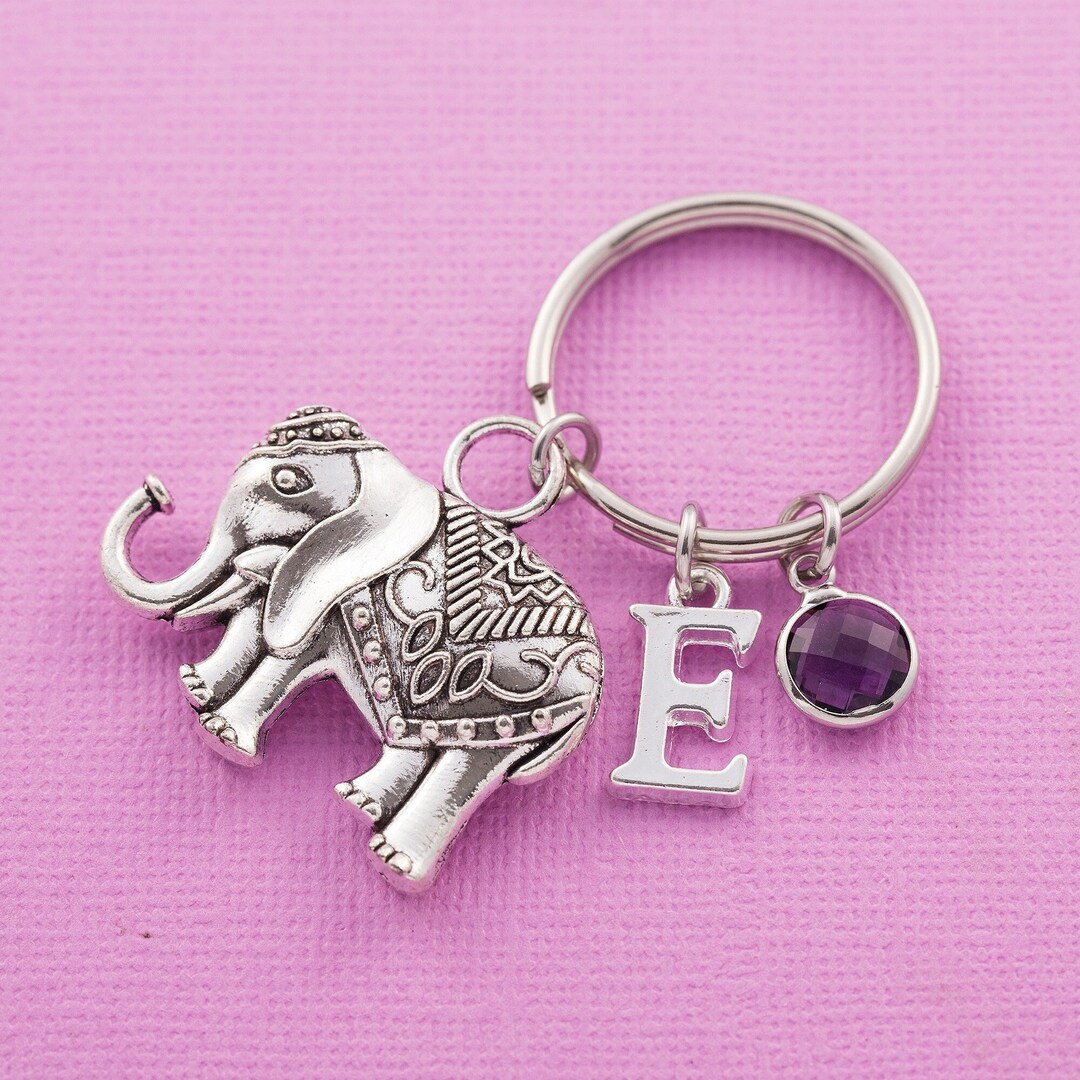Personalised Elephant Keyring Custom Keychain Initial Charm Etsy
