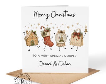Tarjeta de Navidad personalizada para una pareja especial, cualquier nombre. Feliz Navidad, tarjeta de Navidad para amigos, vecinos, para él, para ella, del mismo sexo, unisex.