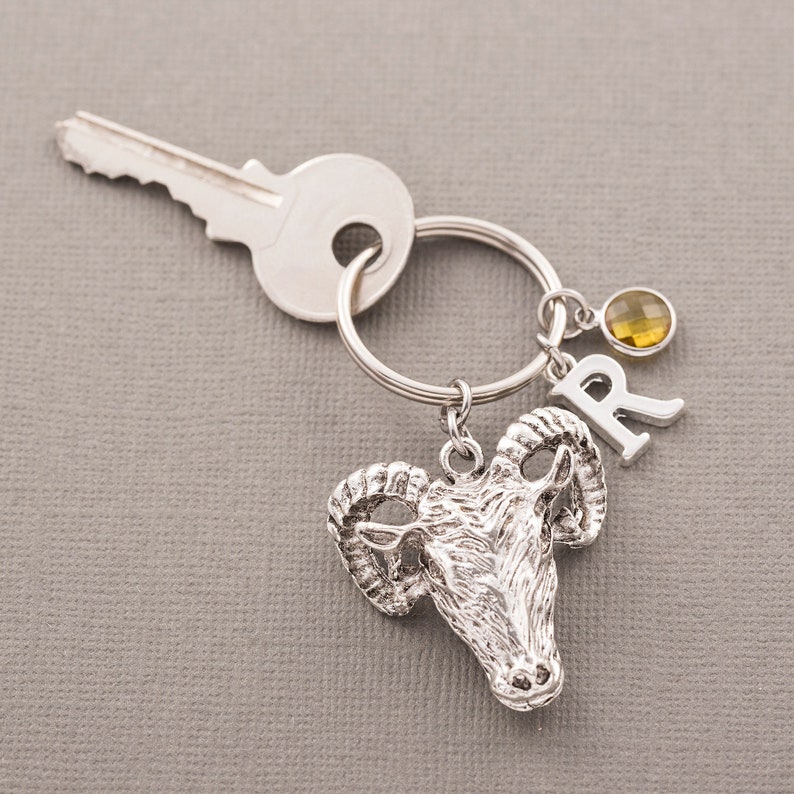 Personalised ram head keyring ram keychain initial charm Etsy