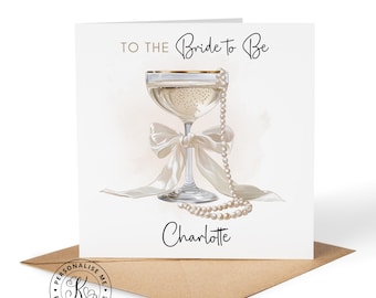 Personalised bride to be card, bridal shower, hen night, hen party, any name, pearls & Prosecco, wedding cards