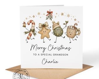 Tarjeta de Navidad personalizada para él, adolescentes, hombres, cualquier nombre, cualquier parentesco, hijo, nieto, sobrino, hermano. Feliz Navidad.