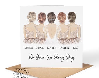 Tarjeta de boda personalizada para la novia con cualquier nombre para el día de la boda, tarjeta para las damas de honor, tribu de la novia, elige el color del cabello.