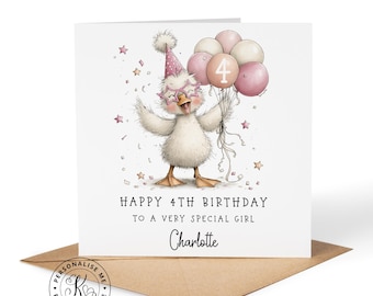 Tarjeta de cumpleaños personalizada de ganso tonto para niñas de cualquier edad: 1.º, 2.º, 3.º, 4.º, 5.º, 6.º grado, hija, nieta, sobrina, animal, pato, pájaro.