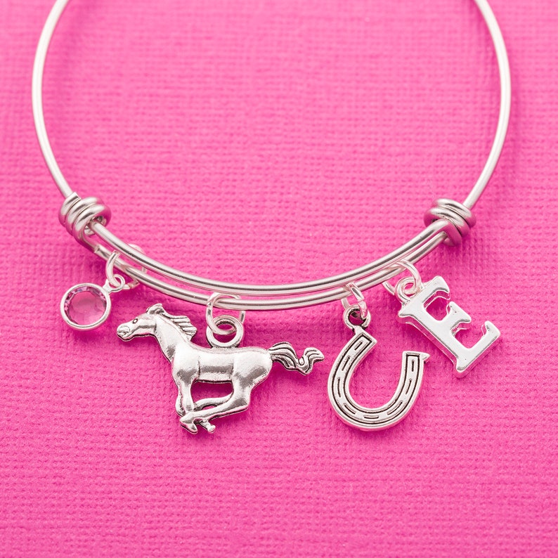 Personalized horse charm bracelet expandable steel bangle Etsy
