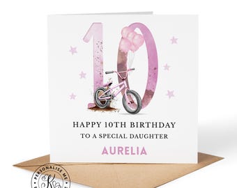 Tarjeta de bicicleta personalizada para niñas, niños, cualquier nombre, parentesco, edades de 1 a 16 años, hija, nieta, sobrina, hermana, tarjeta rosa para adolescentes