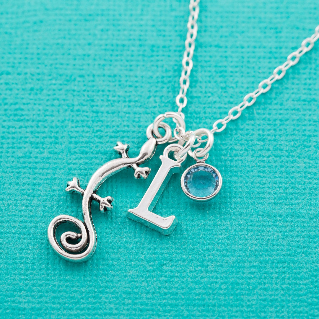 Personalised Lizard Necklace Gecko Pendant Initial Charm Etsy