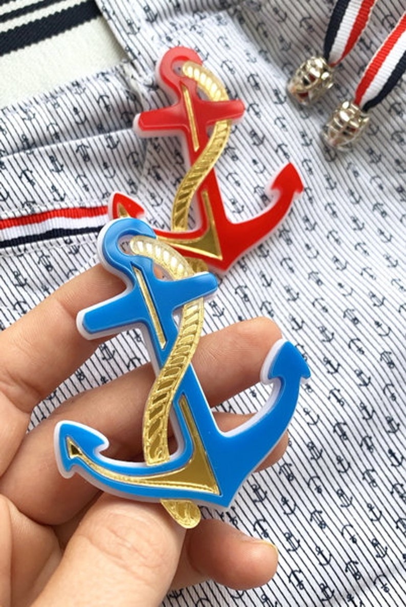 Anchor brooch pin Sea blue Shawl pin Lucite Lapel pin Acrylic Etsy