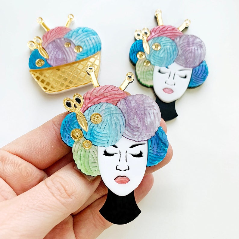 Knit jewelry grandma gift Yarn knitting lady Brooch Acrylic Etsy