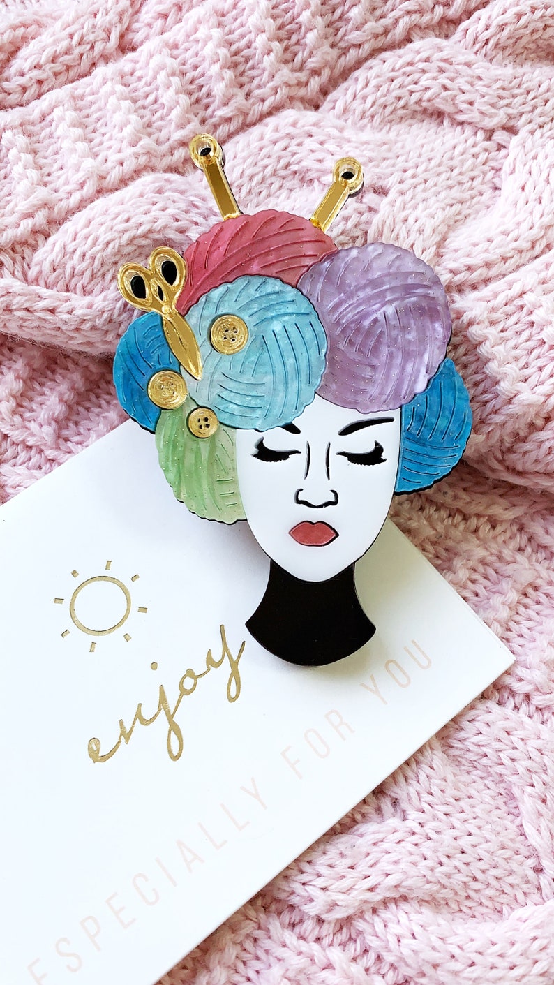 Knit jewelry grandma gift Yarn knitting lady Brooch Acrylic Etsy