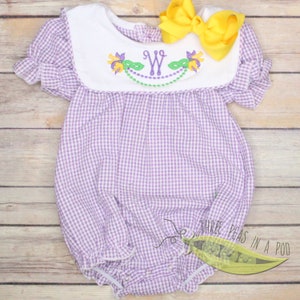 Mardi Gras Romper, Mardi Gras Bubble Romper, Mardi Gras Ruffle Romper, Baby Mardi Gras Outfit