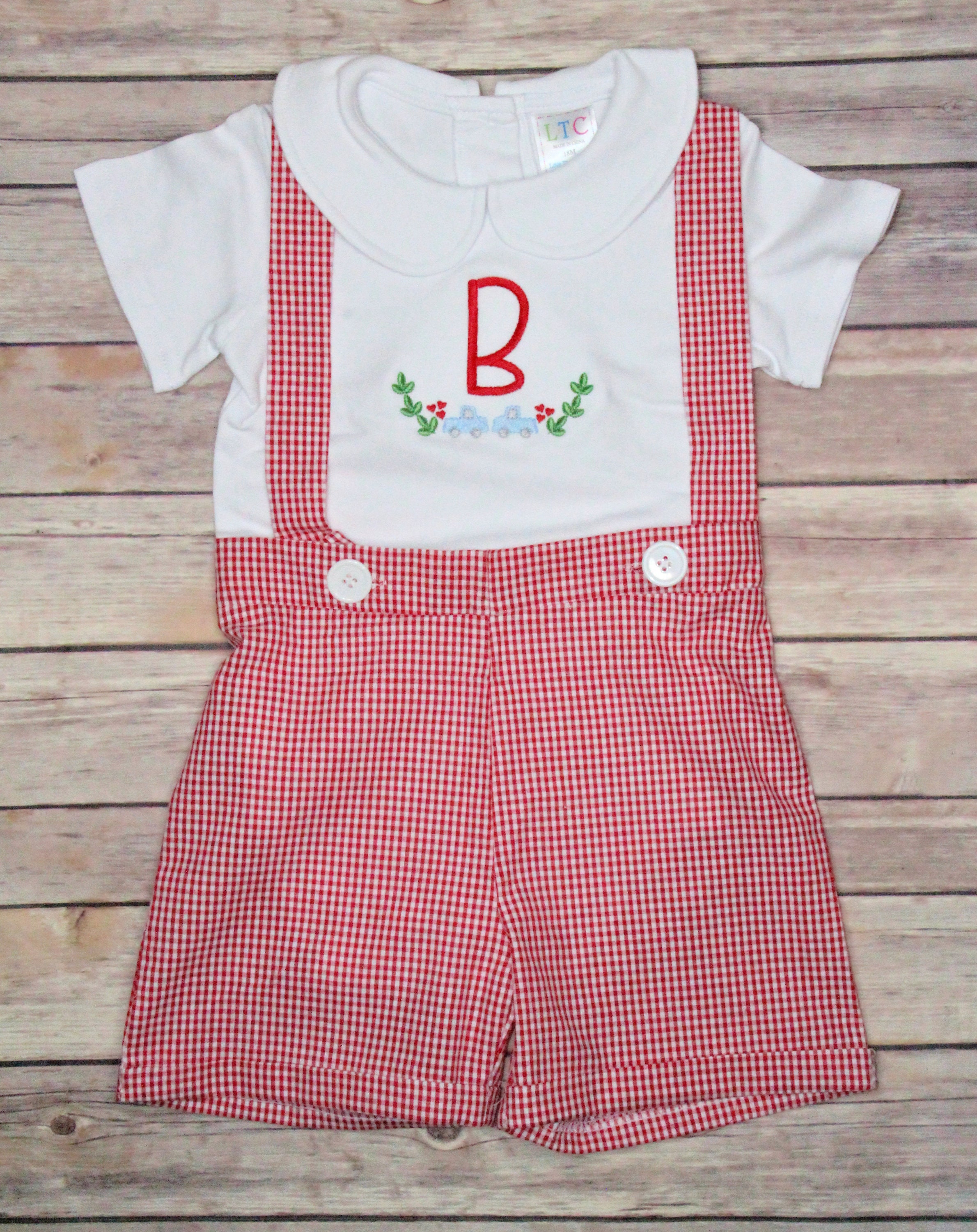 Baby Boy Gingham Romper Embroidery Valentine's Day Etsy