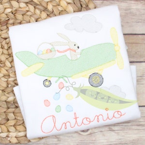 Easter Bunny Shirt,  Easter Shirt, Vintage Sketch Embroidery, Bunny Airplane Shirt, Easter Airplane Shirt