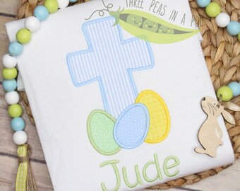 Cross Easter Shirt Cross with Eggs Applique Shirt