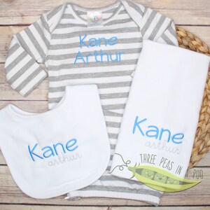 Monogrammed Baby Gown Personalized Newborn, Newborn Baby Gift, Monogrammed Bib and Burp Cloth Set