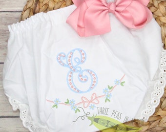 Baby Girl Monogrammed Bloomers/Diaper Cover, Floral Monogrammed Bloomers, Spring Bloomers