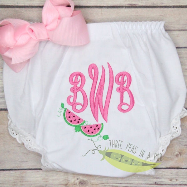 Baby Girl Monogrammed Bloomers/Diaper Cover, Watermelon Bloomers