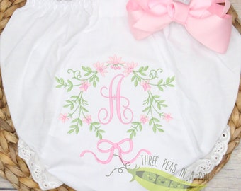 Baby Girl Monogrammed Bloomers/Diaper Cover, Floral Monogrammed Bloomers, Spring Bloomers