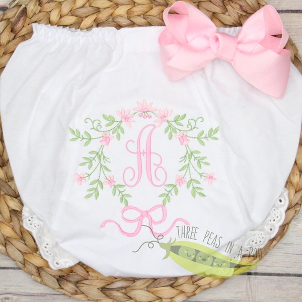 Baby Girl Monogrammed Bloomers/Diaper Cover, Floral Monogrammed Bloomers, Spring Bloomers