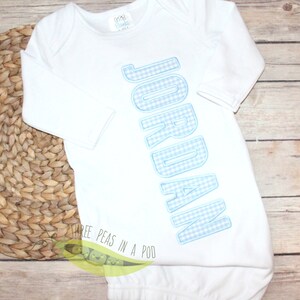 Monogrammed Baby Gown, Applique Block Monogrammed Gown
