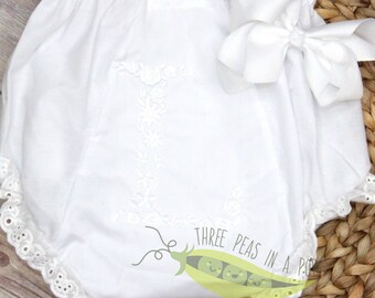 Baby Girl Monogrammed Bloomers/Diaper Cover, White Floral Monogram