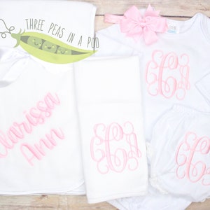 Monogrammed Baby Gown Personalized Newborn Girl Set