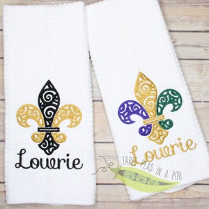 Fleur de Lis Kitchen Towel Embroidered Gift