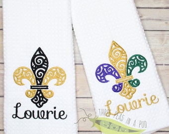 Fleur de Lis Kitchen Towel Embroidered Gift