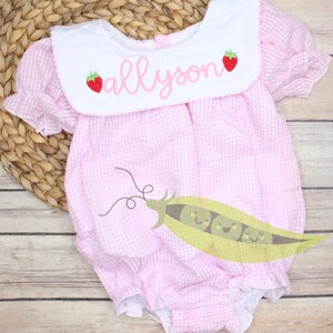 Baby Girl Romper, Baby Girl Bubble Romper, Ruffle Romper, Spring Outfit, Gingham Bubble, Strawberry Bubble