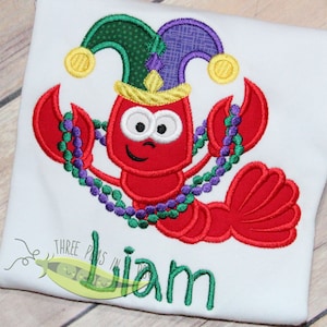 Mardi Gras Shirt, Mardi Gras Crawfish Shirt, Mardi Gras Applique and Embroidery Shirt