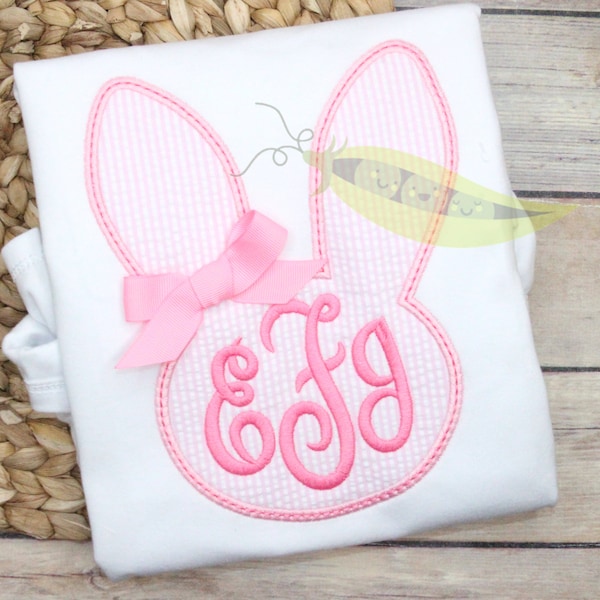 Easter Bunny Applique Tshirt or Bodysuit Embroidery Applique, Girl Bunny with Bow