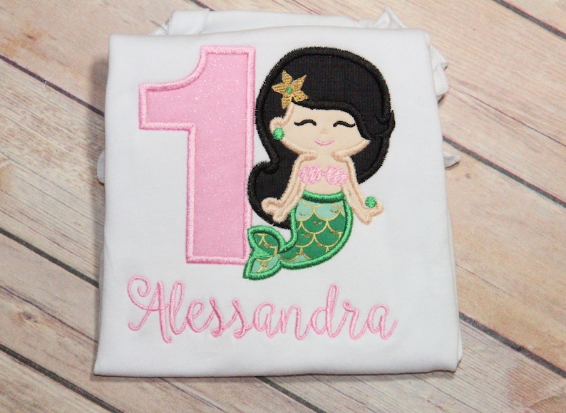 Mermaid Birthday Bodysuit or Romper Pink and Turquoise Mermaid Applique Shirt