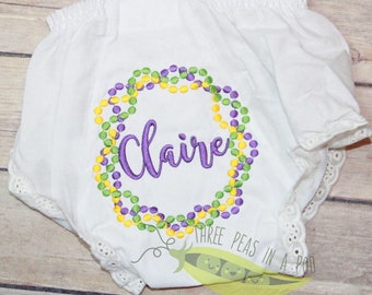 Mardi Gras Baby Girl Monogrammed Bloomers/Diaper Cover Mardi Gras Bloomers