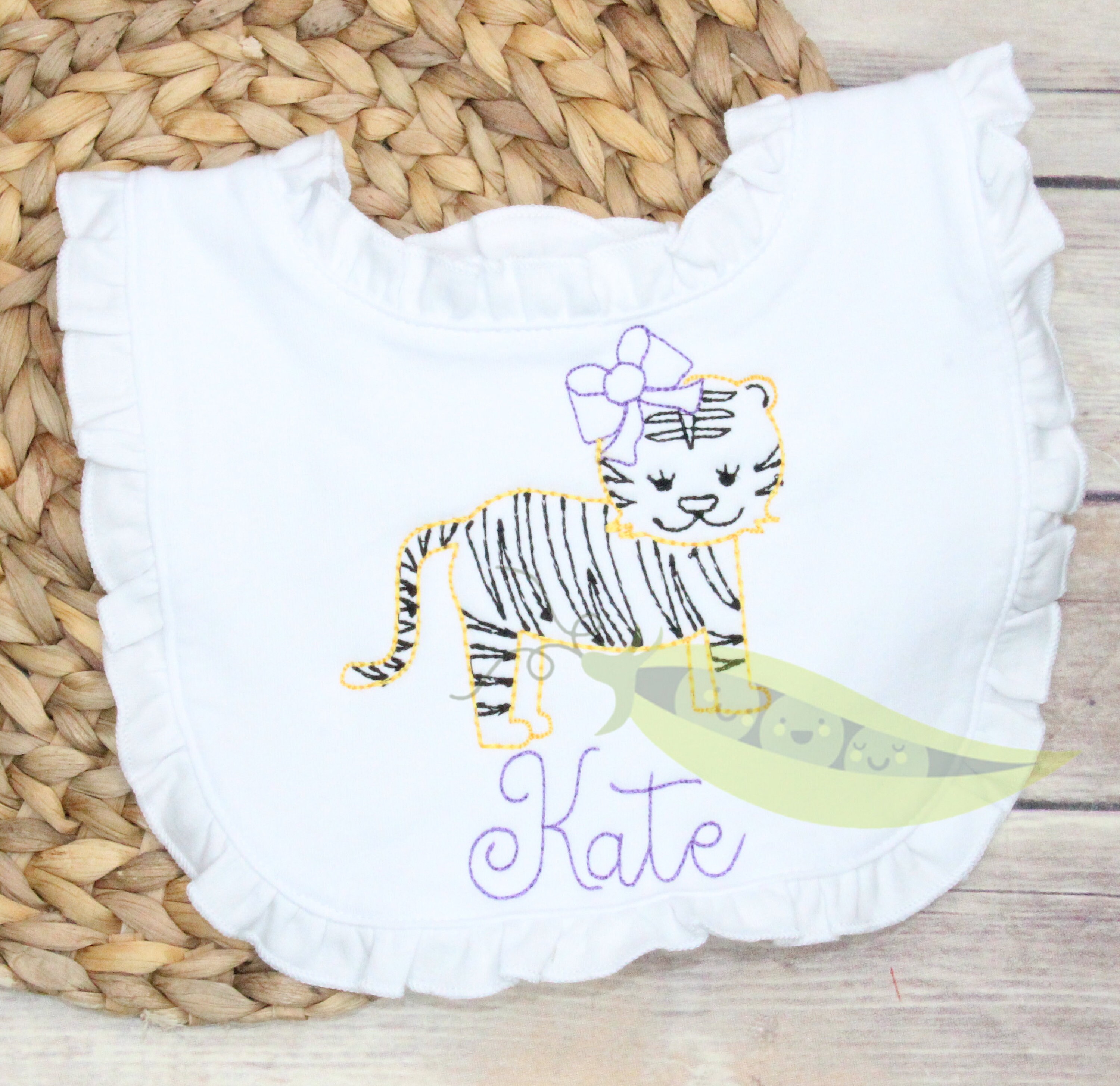 Baby Tiger Embroidery, Tiger with Bow Embroidery, Louisiana Football