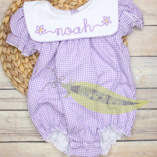 Baby Girl Romper, Baby Girl Bubble Romper, Ruffle Romper, Spring Outfit, Gingham Bubble, Floral Monogram Bubble