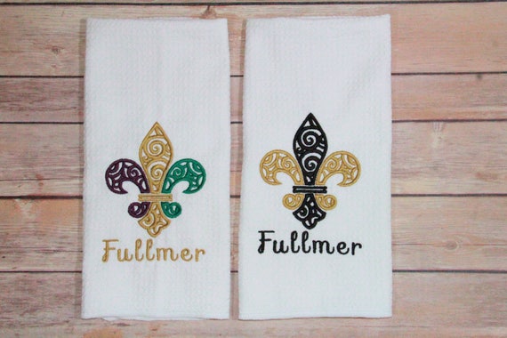 Fleur De Lis Kitchen Towel Embroidered Gift Etsy