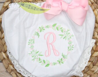 Baby Girl Monogrammed Bloomers/Diaper Cover, Floral Monogrammed Bloomers, Spring Bloomers