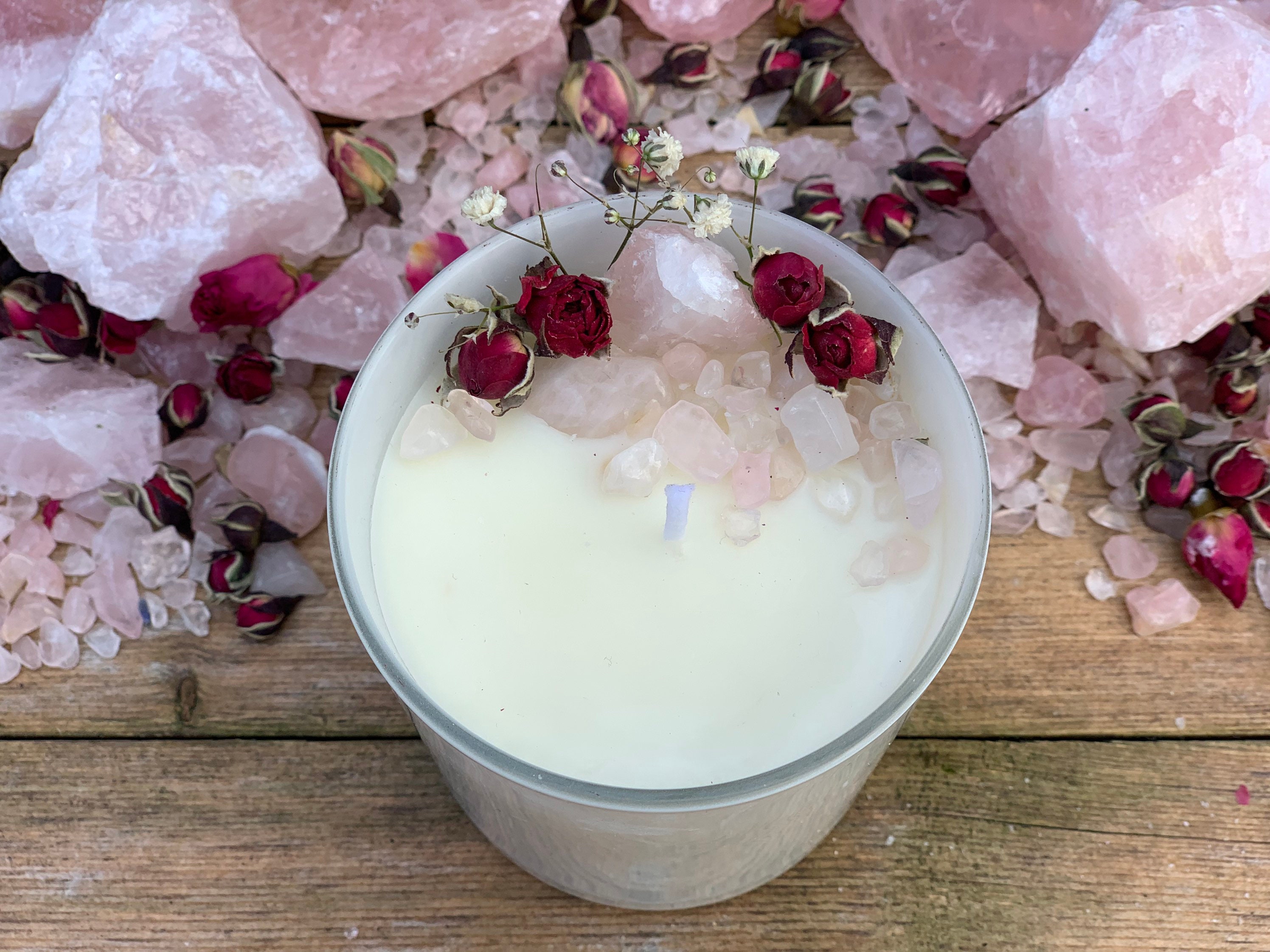 Handmade Rose Quartz Self Love Luxury Soy Candle Crystal Etsy