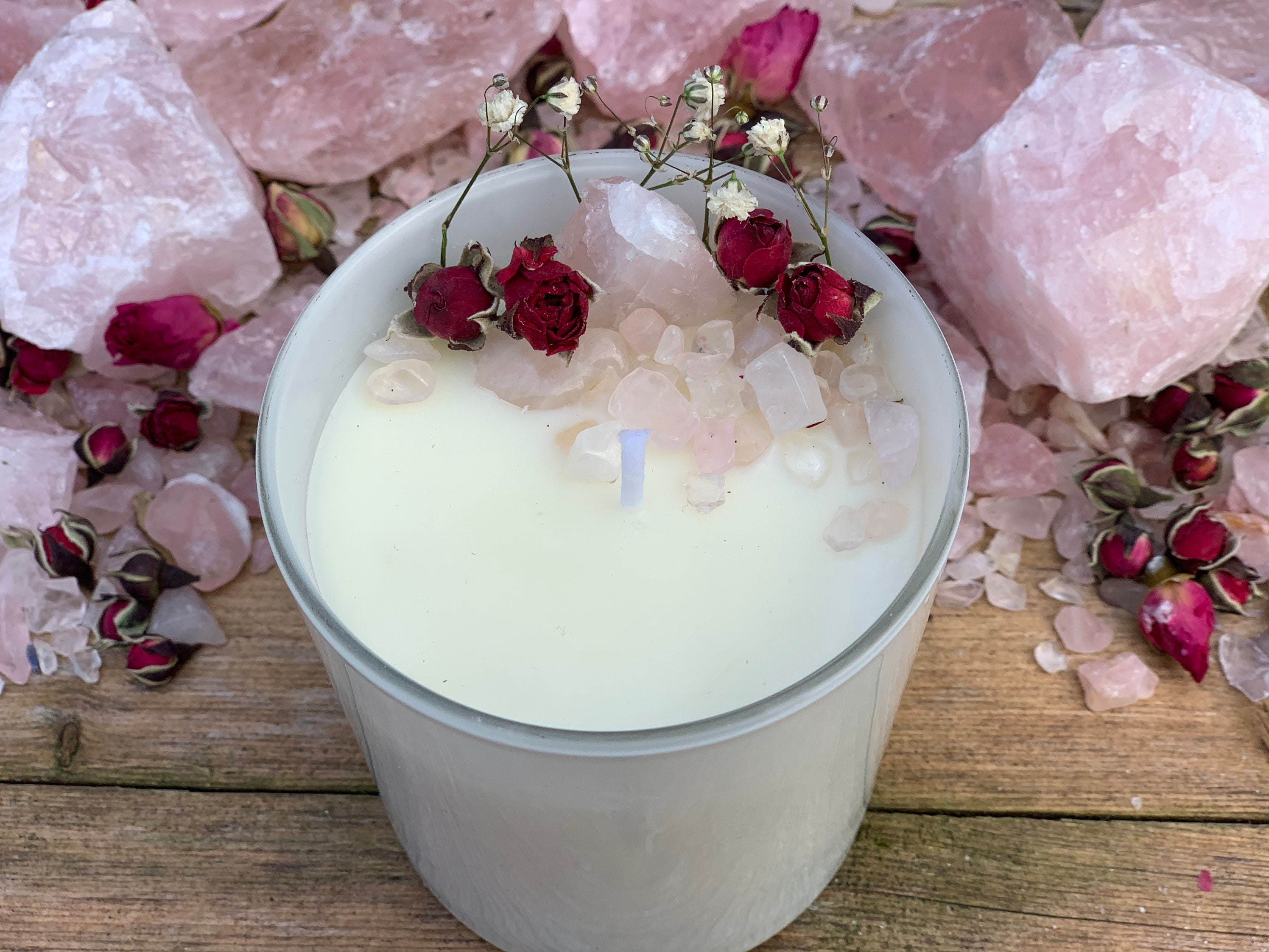 Handmade Rose Quartz Self Love Luxury Soy Candle Crystal Etsy