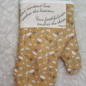 Oven mitt with bible verse- your constant love reaches the heavens