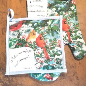 cardinals oven mitt and potholder set with bible verses